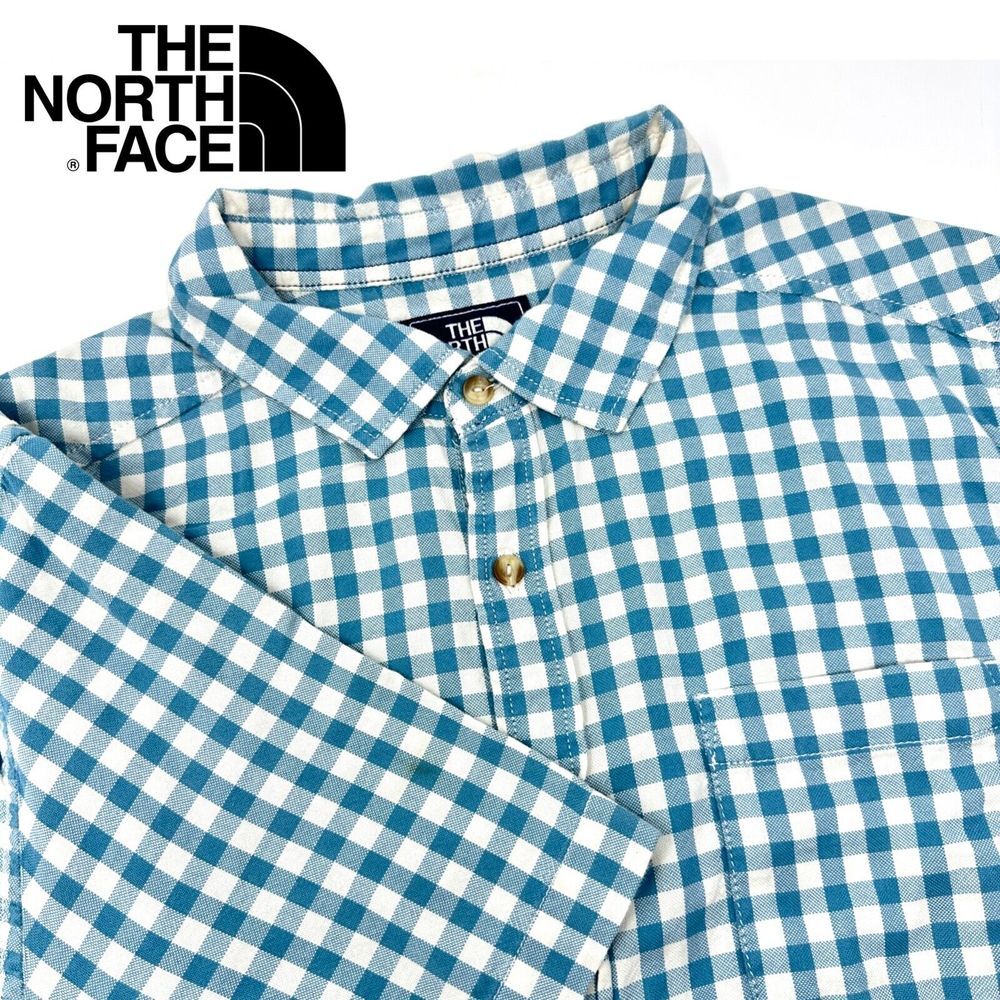 The North Face Men's Short Sleeve‎ Blue Check Button Up Shirt Size M Casual